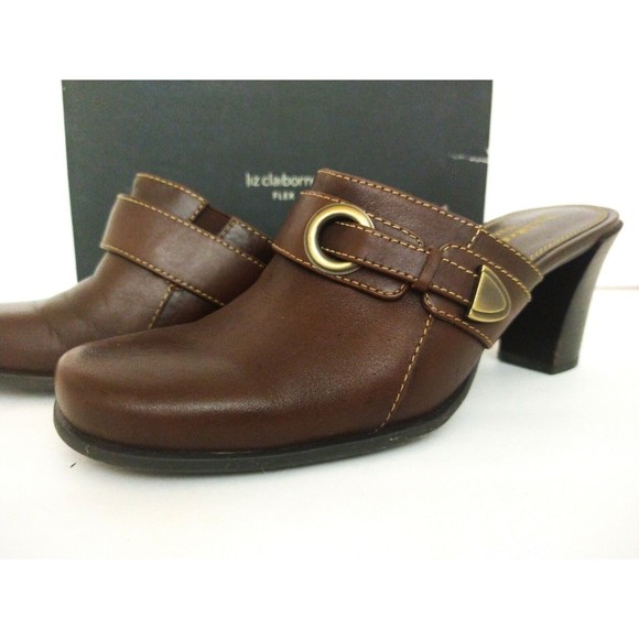 Liz Claiborne Flex Leather Slip On Mule Clog Dark Brown With Stitching NIB SZ 7 - Picture 3 of 8